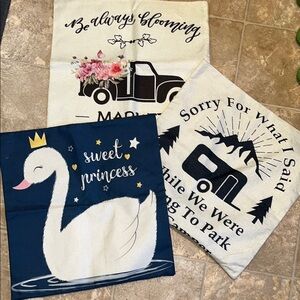 Decorative Pillow Covers Set with Swan and Camper Designs